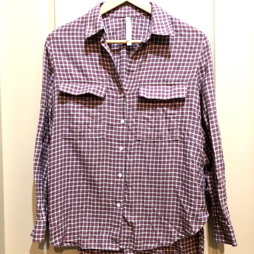 Aritzia The Group by Babaton Long Sleeve Shirt Plaid Flannel Button Fron…